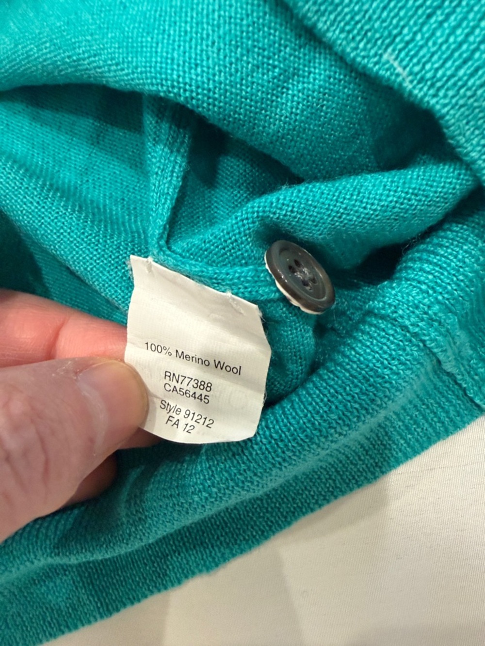 J Crew Women's Teal Button-Front Crewneck Cardigan Merino Sweater—Large - Picture 6 of 8